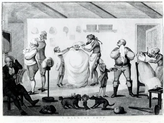 床屋の店、ウィリアム・ディキンソン（1746-1823）、1785年発行